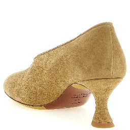 Beige Calfskin Mid Heel Pumps