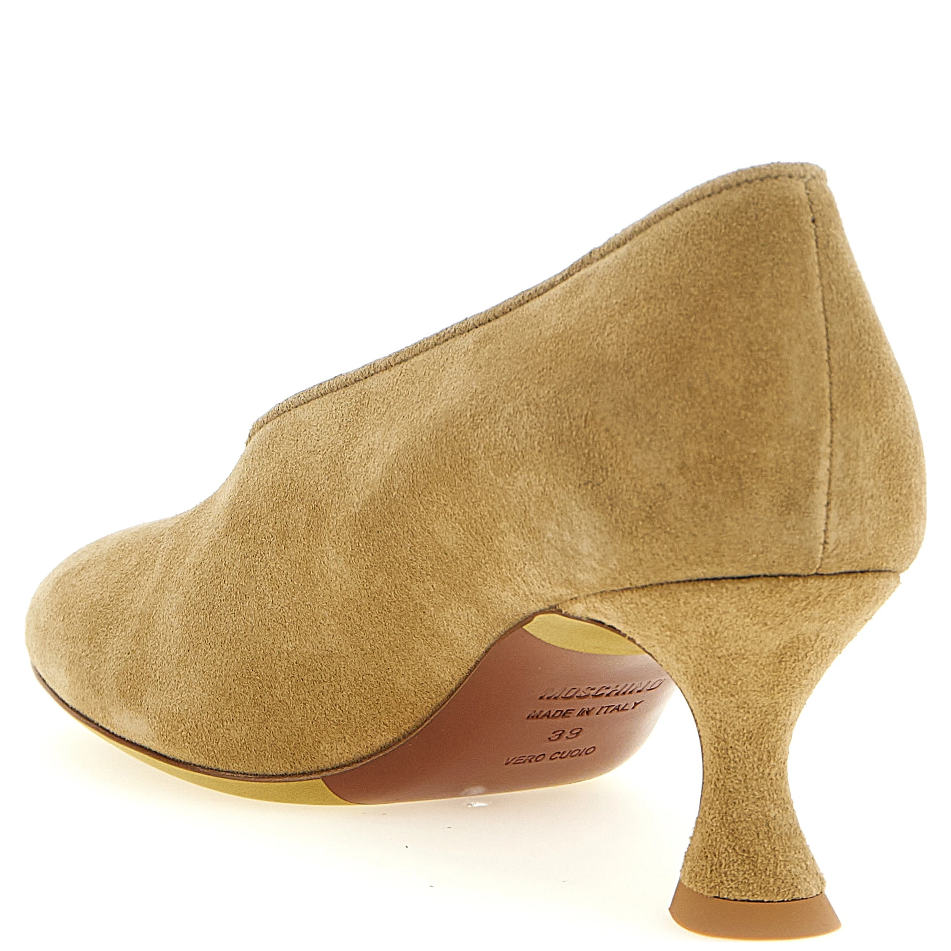Beige Calfskin Mid Heel Pumps