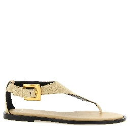 Beige Calfskin Flat Sandals