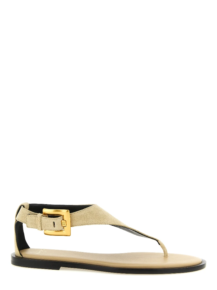 Beige Calfskin Flat Sandals