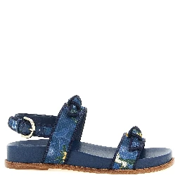 Blue Cowhide Flat Sandals