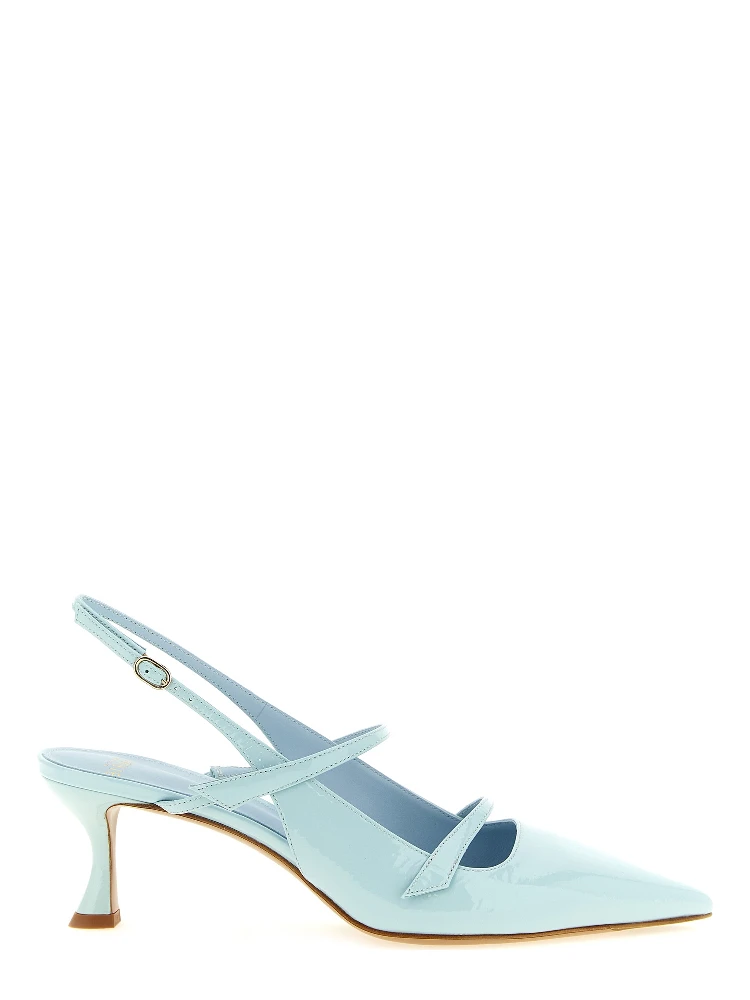 Blue Cowhide Mid Heel Pumps