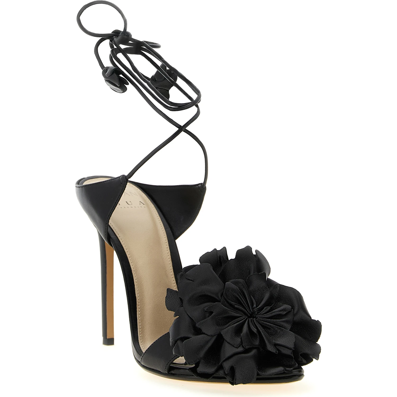 Black Cowhide Stiletto Heel Sandals