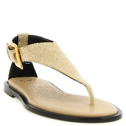 Beige Calfskin Flat Sandals