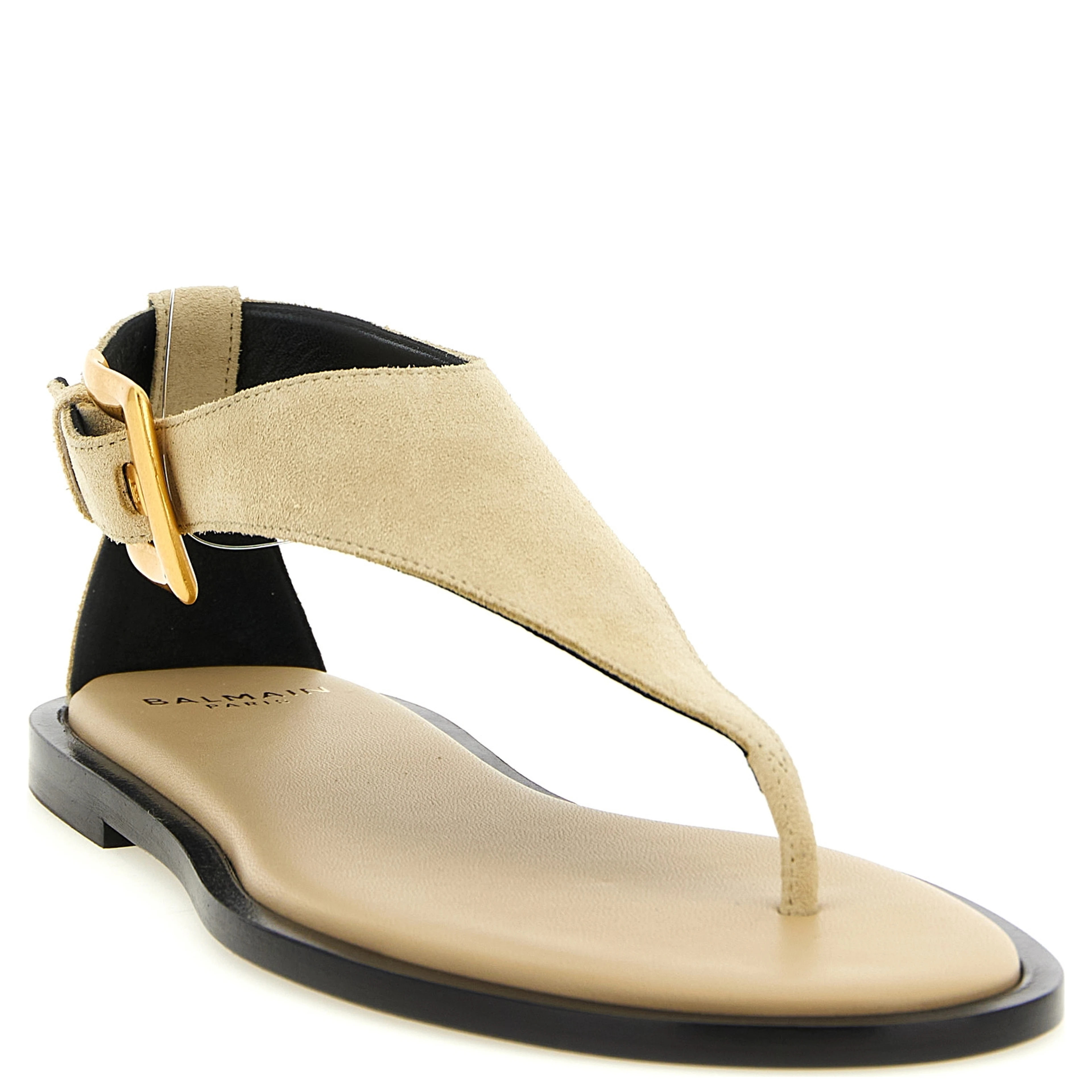 Beige Calfskin Flat Sandals