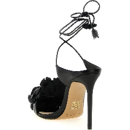 Black Cowhide Stiletto Heel Sandals