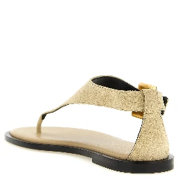 Beige Calfskin Flat Sandals