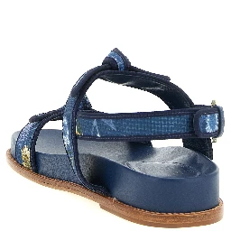 Blue Cowhide Flat Sandals