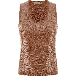 Brown Cotton Sleeveles T-Shirt