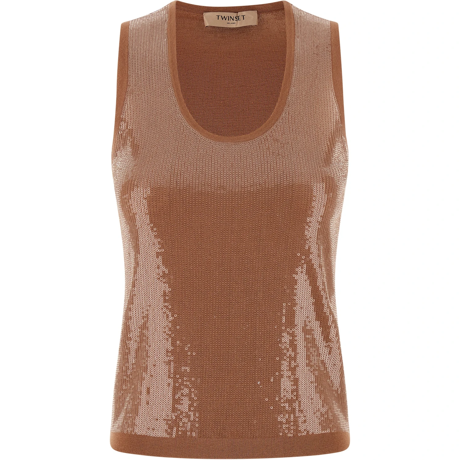Brown Cotton Sleeveles T-Shirt