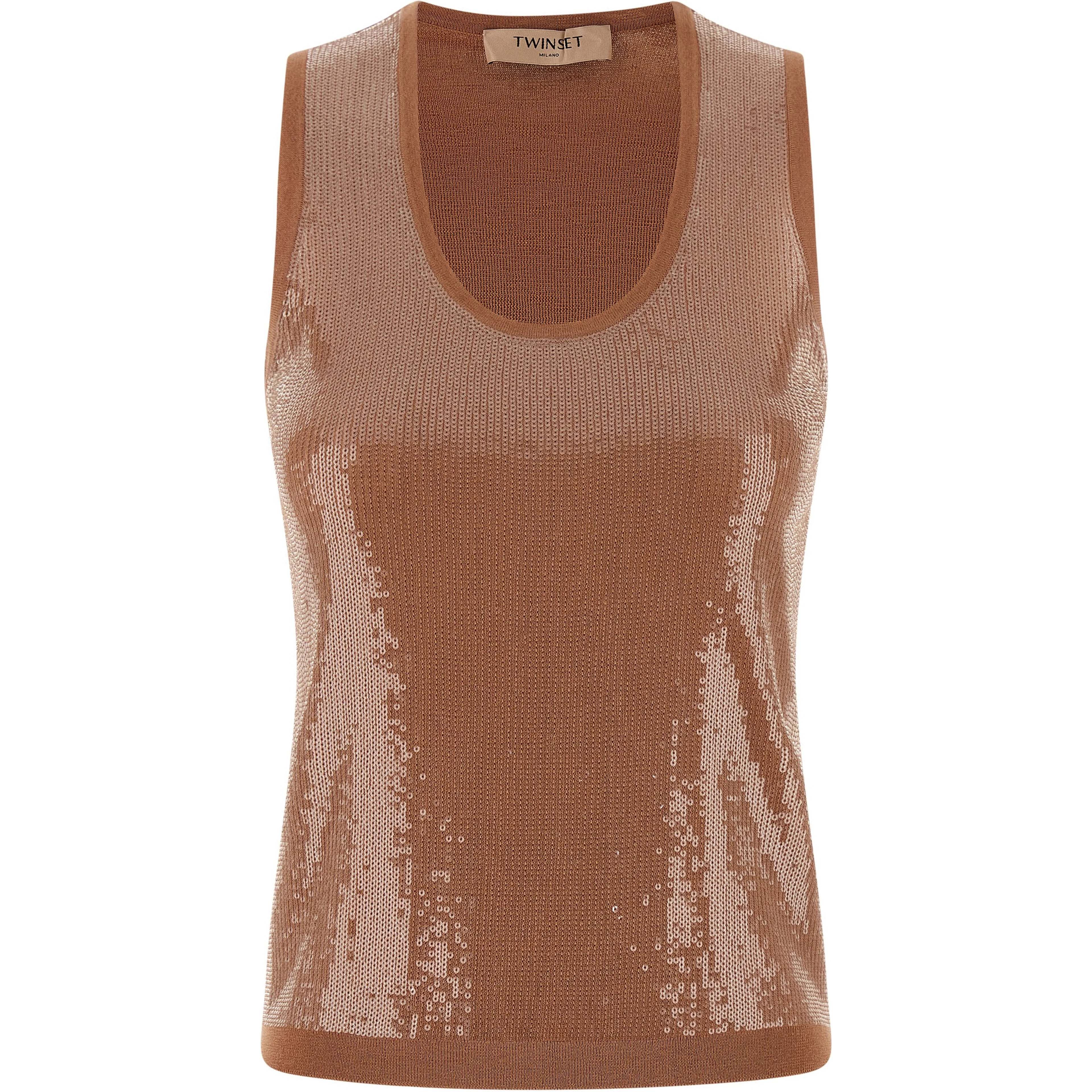 Brown Cotton Sleeveles T-Shirt