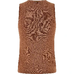 Brown Cotton Sleeveles T-Shirt