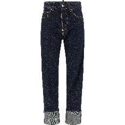 Blue Cotton Straight-Leg Jeans