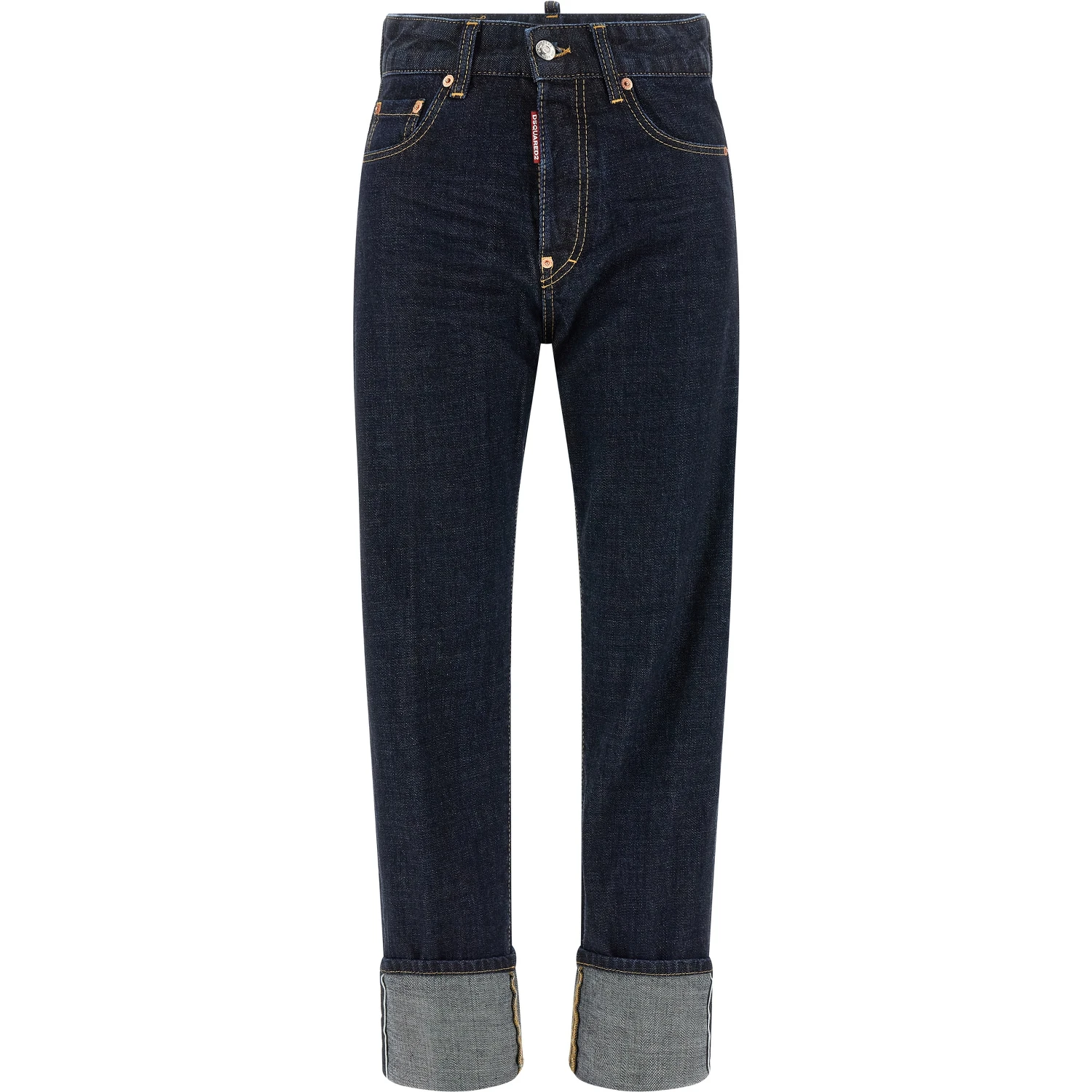 Blue Cotton Straight-Leg Jeans