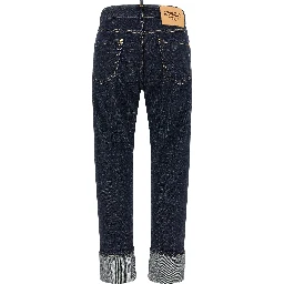 Blue Cotton Straight-Leg Jeans