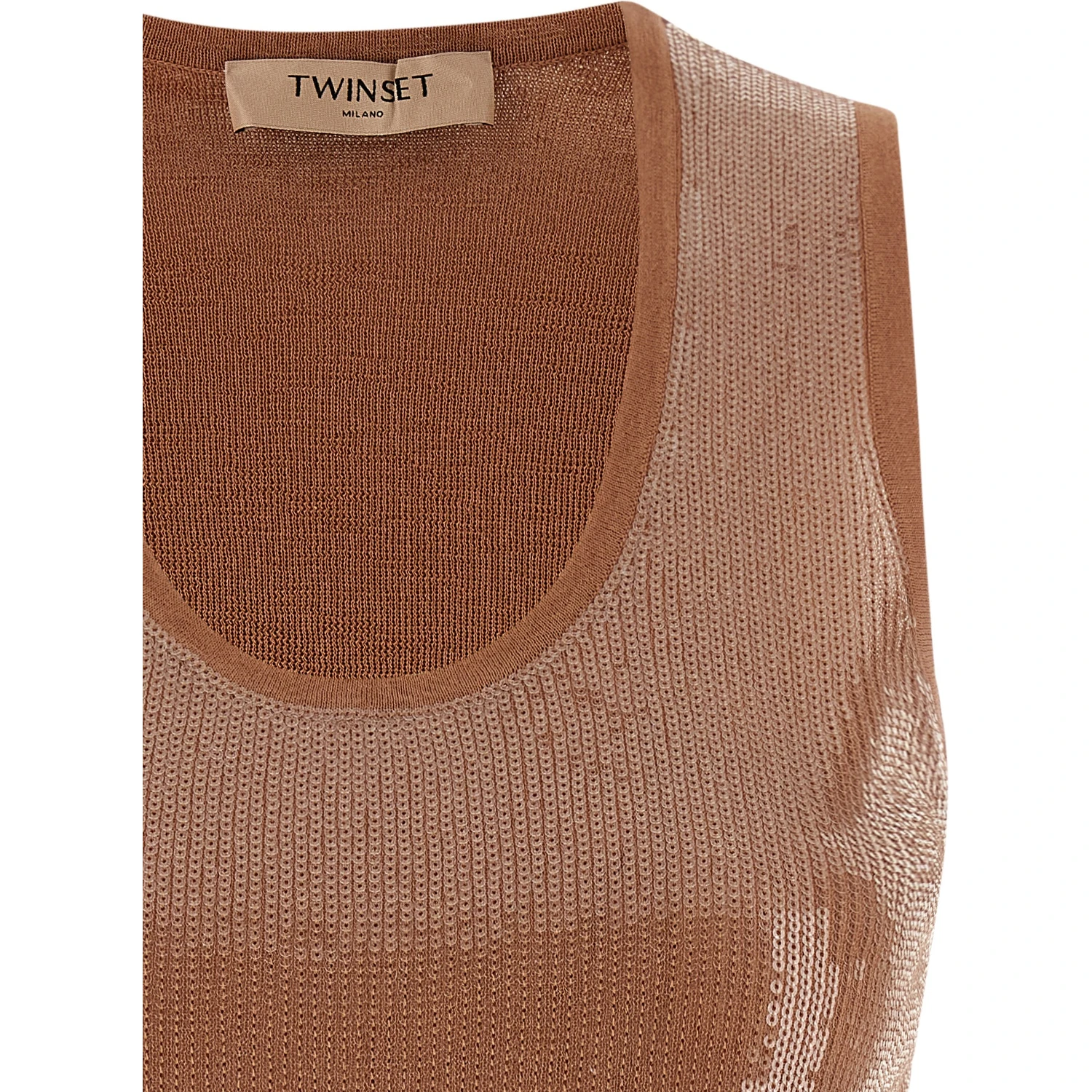 Brown Cotton Sleeveles T-Shirt