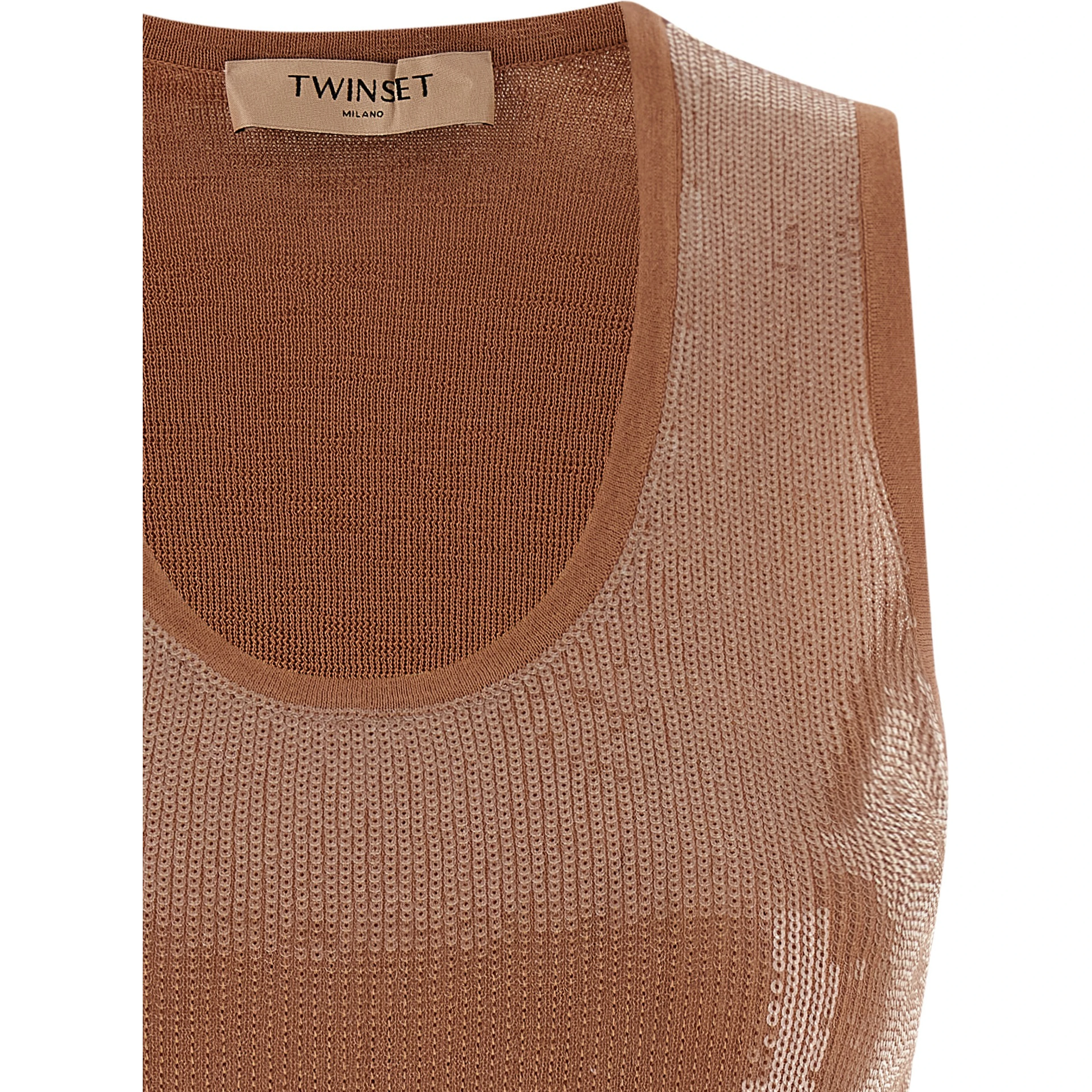 Brown Cotton Sleeveles T-Shirt