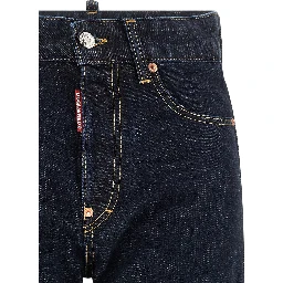 Blue Cotton Straight-Leg Jeans