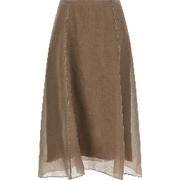 Beige Silk Midi Skirt