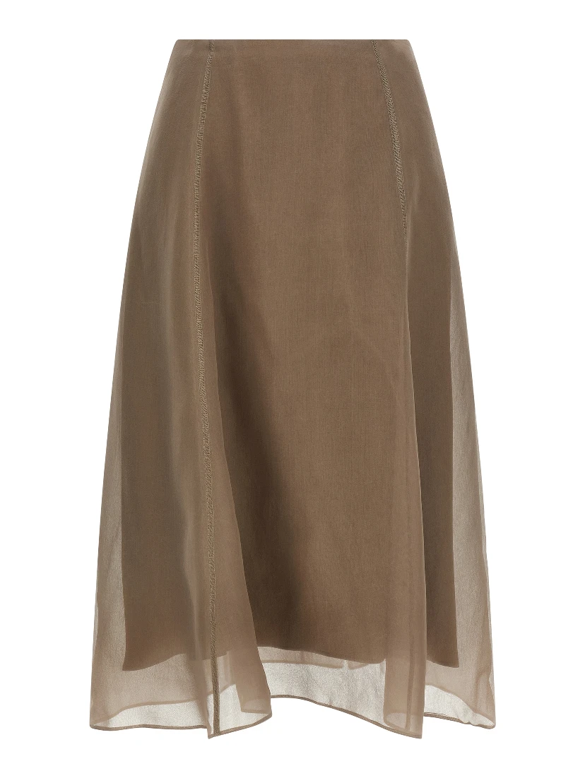 Beige Silk Midi Skirt
