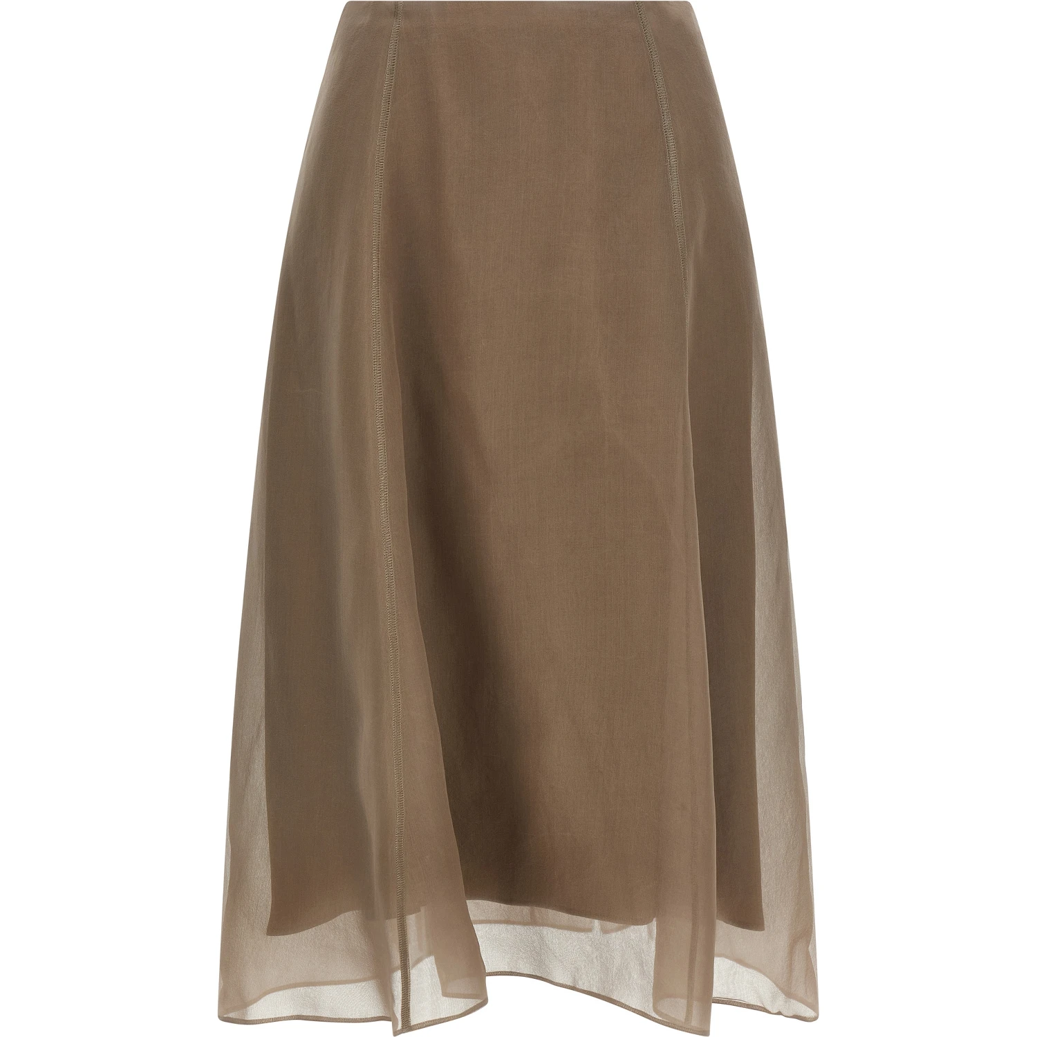 Beige Silk Midi Skirt