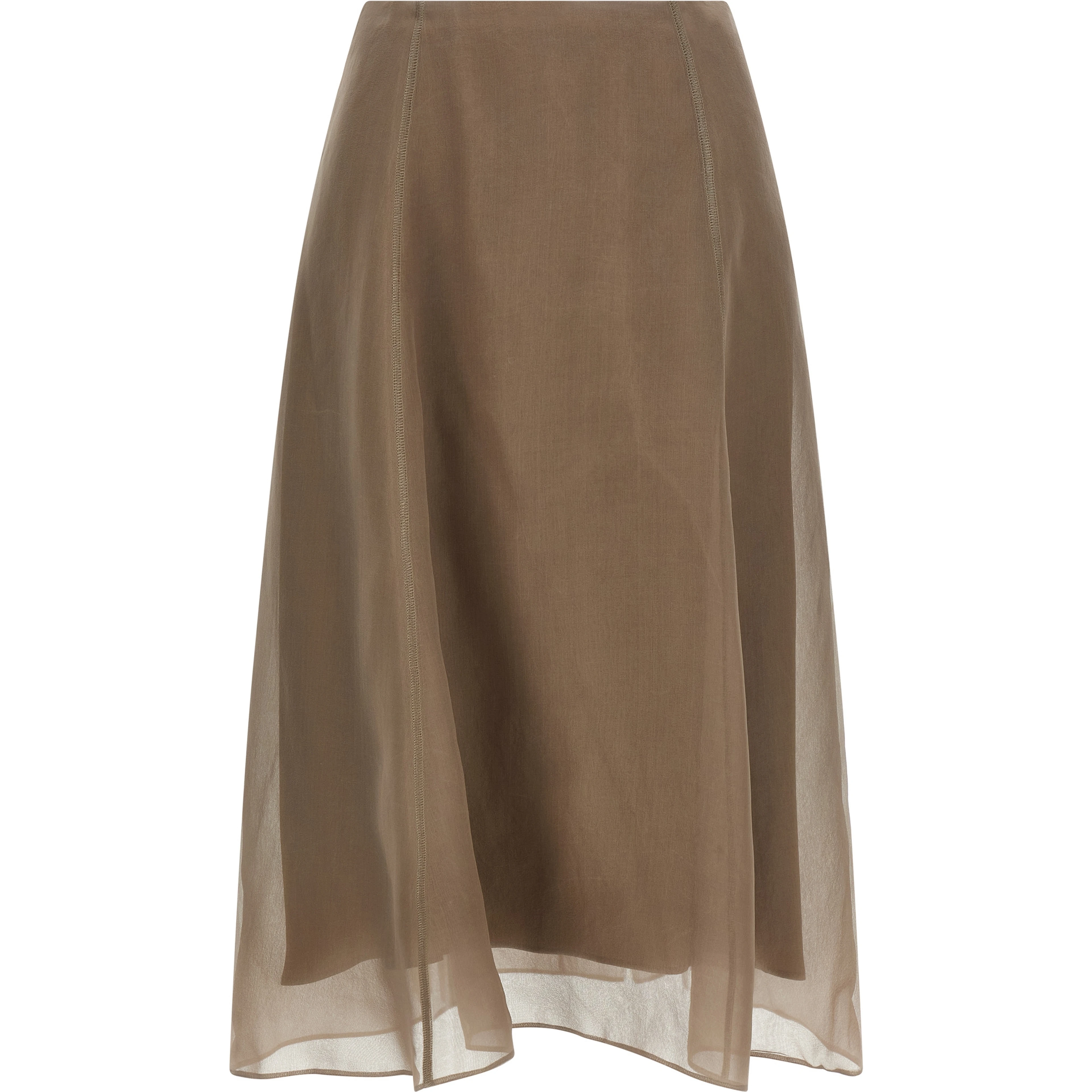 Beige Silk Midi Skirt