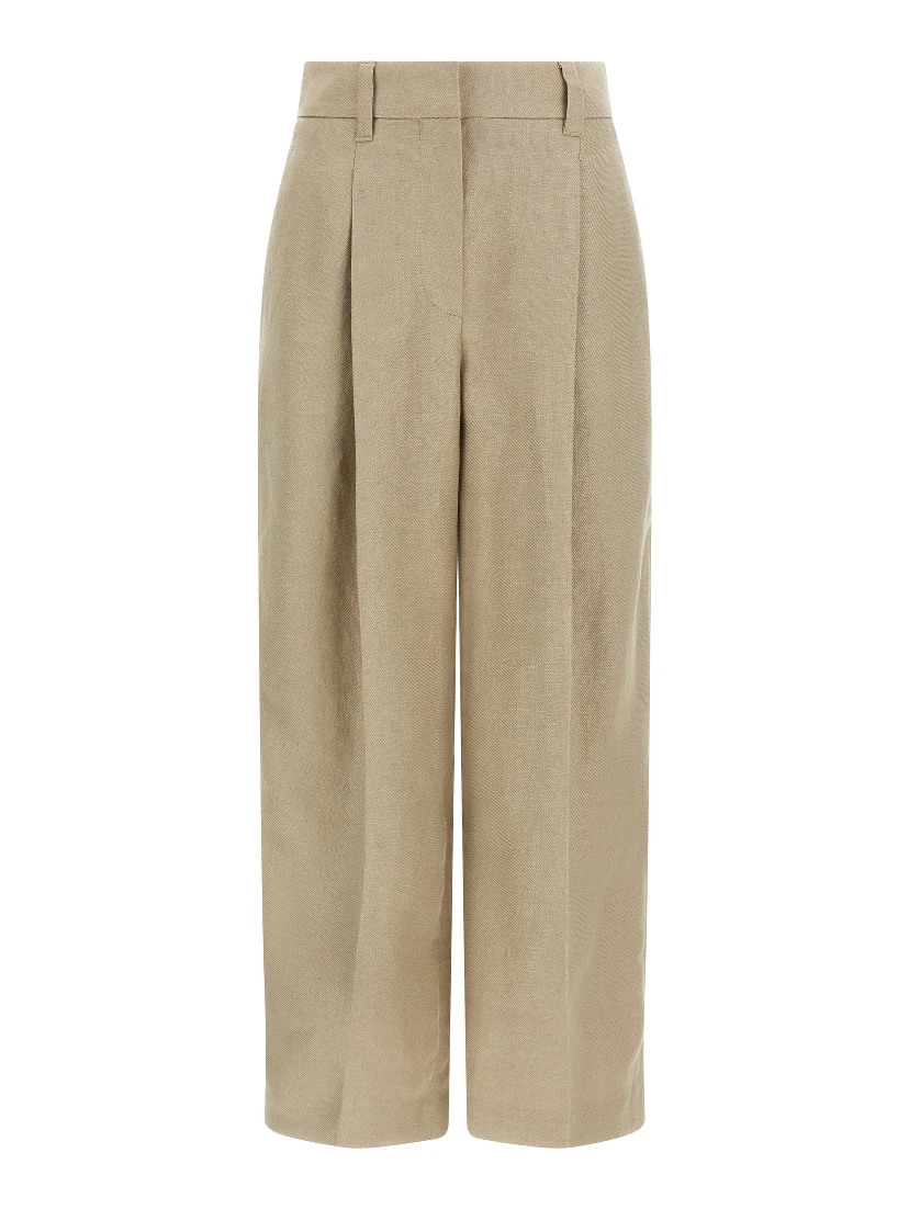 Beige Linen Casual Pants
