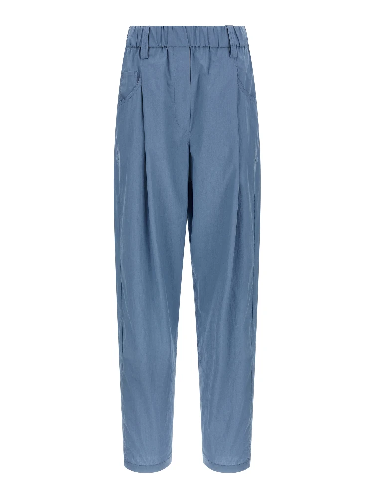 Blue Cotton Casual Pants
