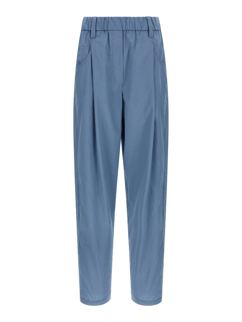 Blue Cotton Casual Pants