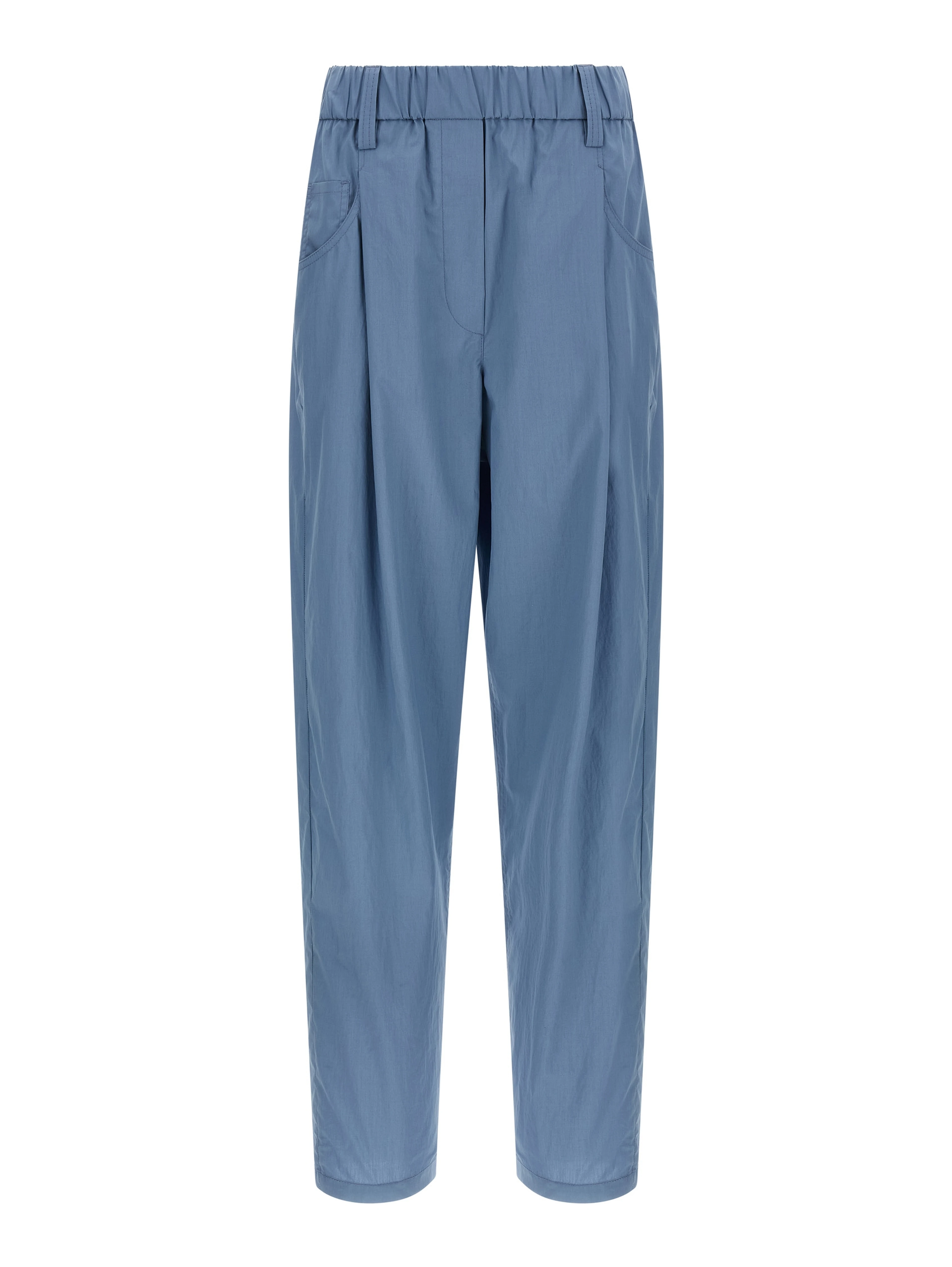 Blue Cotton Casual Pants
