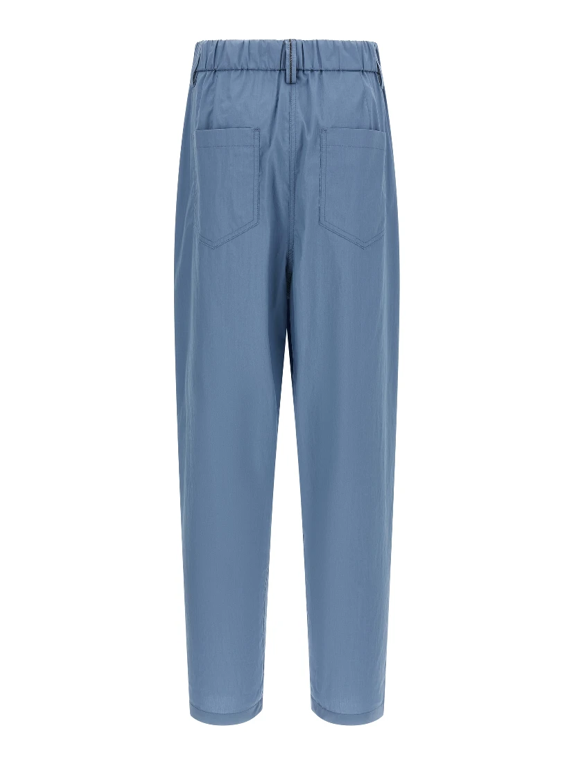 Blue Cotton Casual Pants