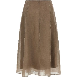 Beige Silk Midi Skirt