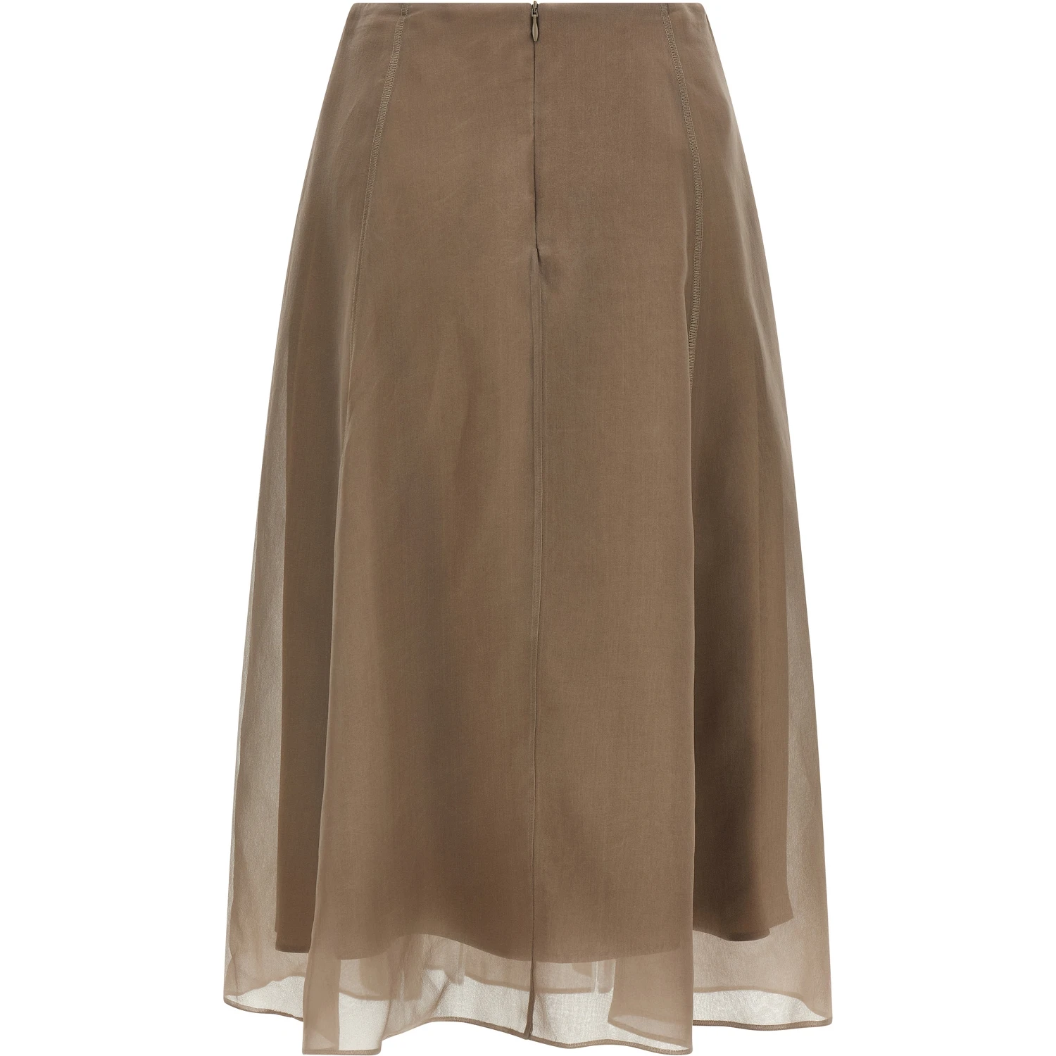 Beige Silk Midi Skirt