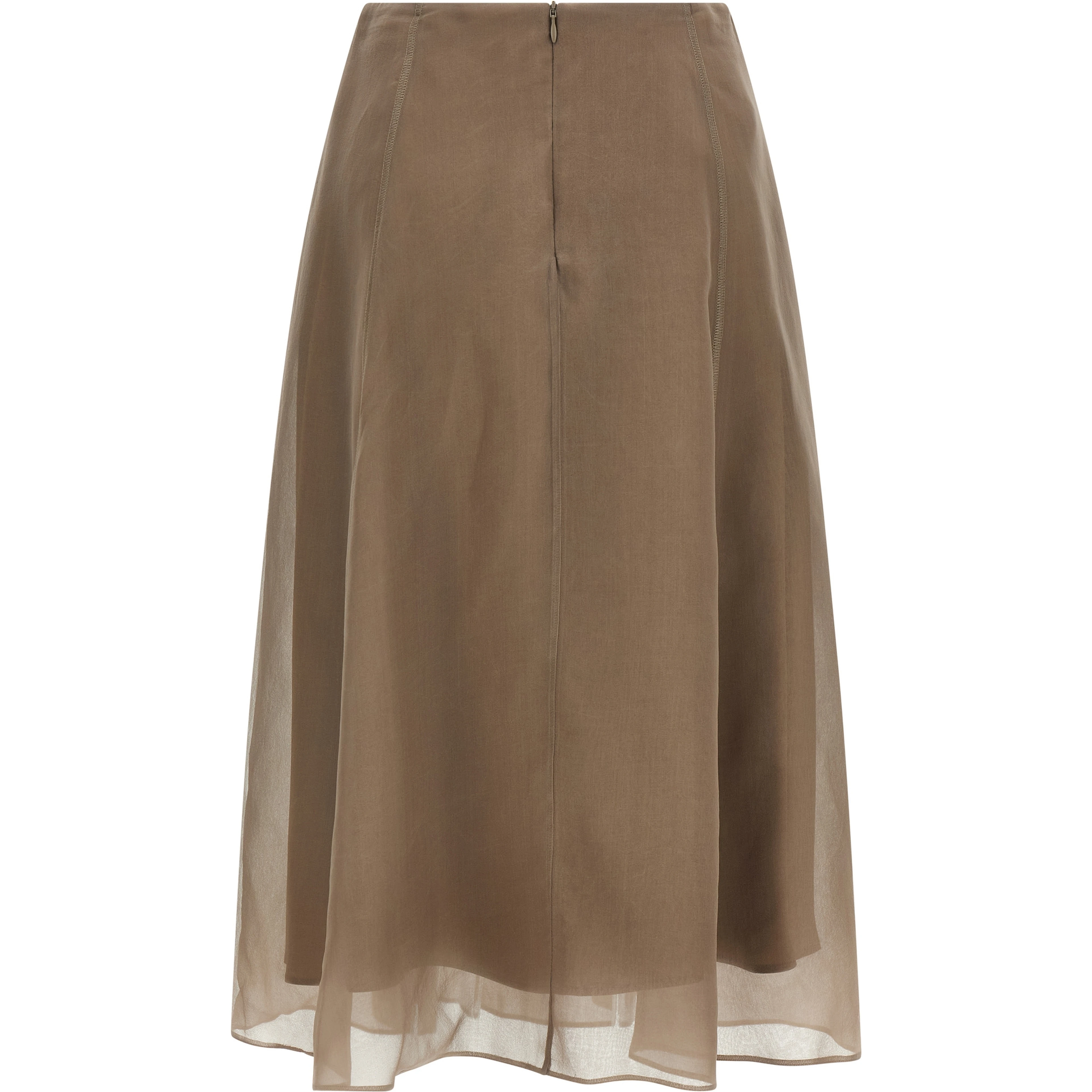 Beige Silk Midi Skirt