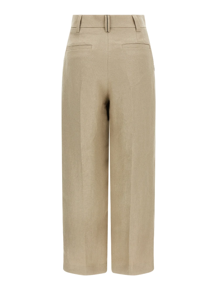 Beige Linen Casual Pants