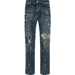 Blue Cotton Straight-Leg Jeans