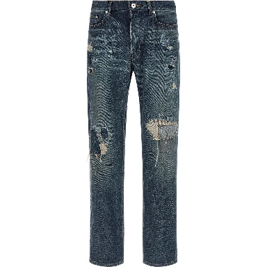 Blue Cotton Straight-Leg Jeans