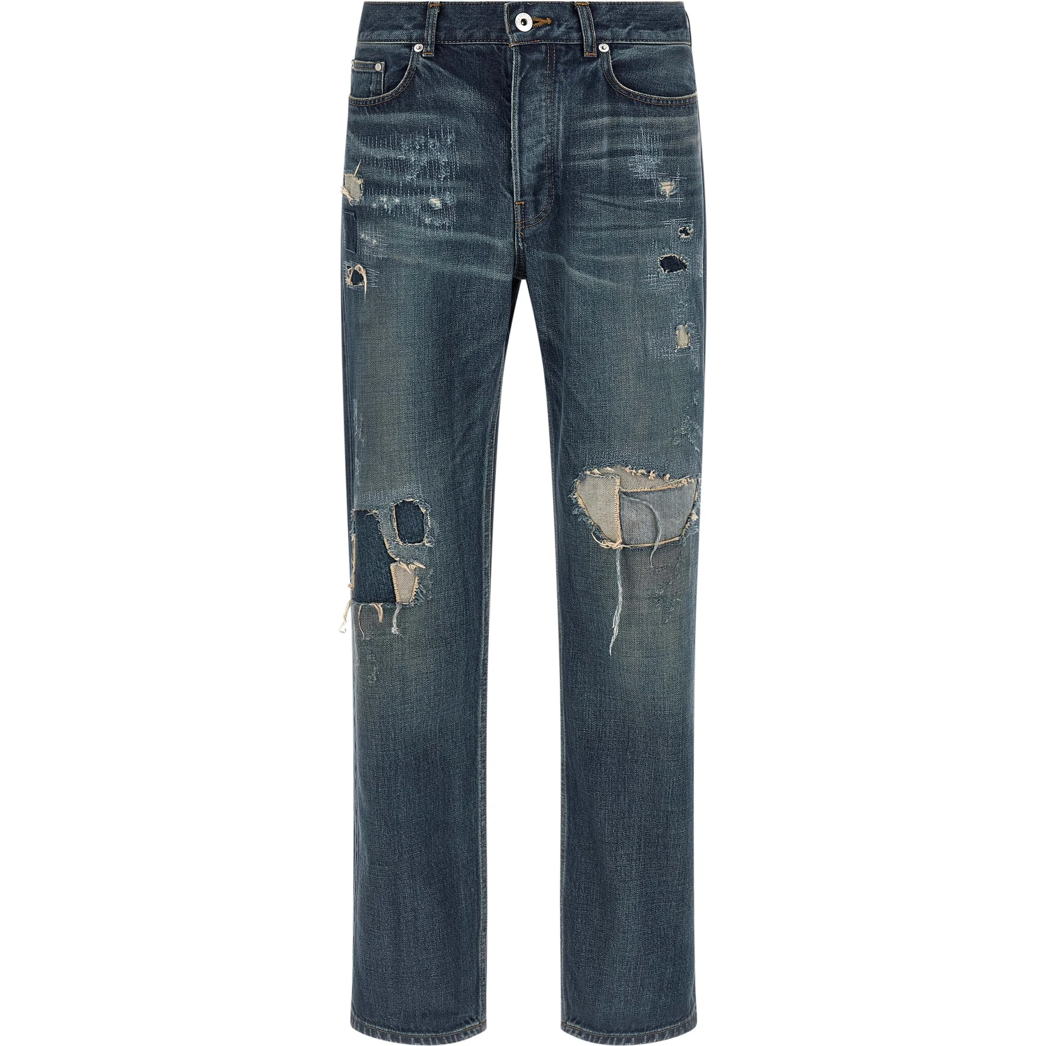 Blue Cotton Straight-Leg Jeans