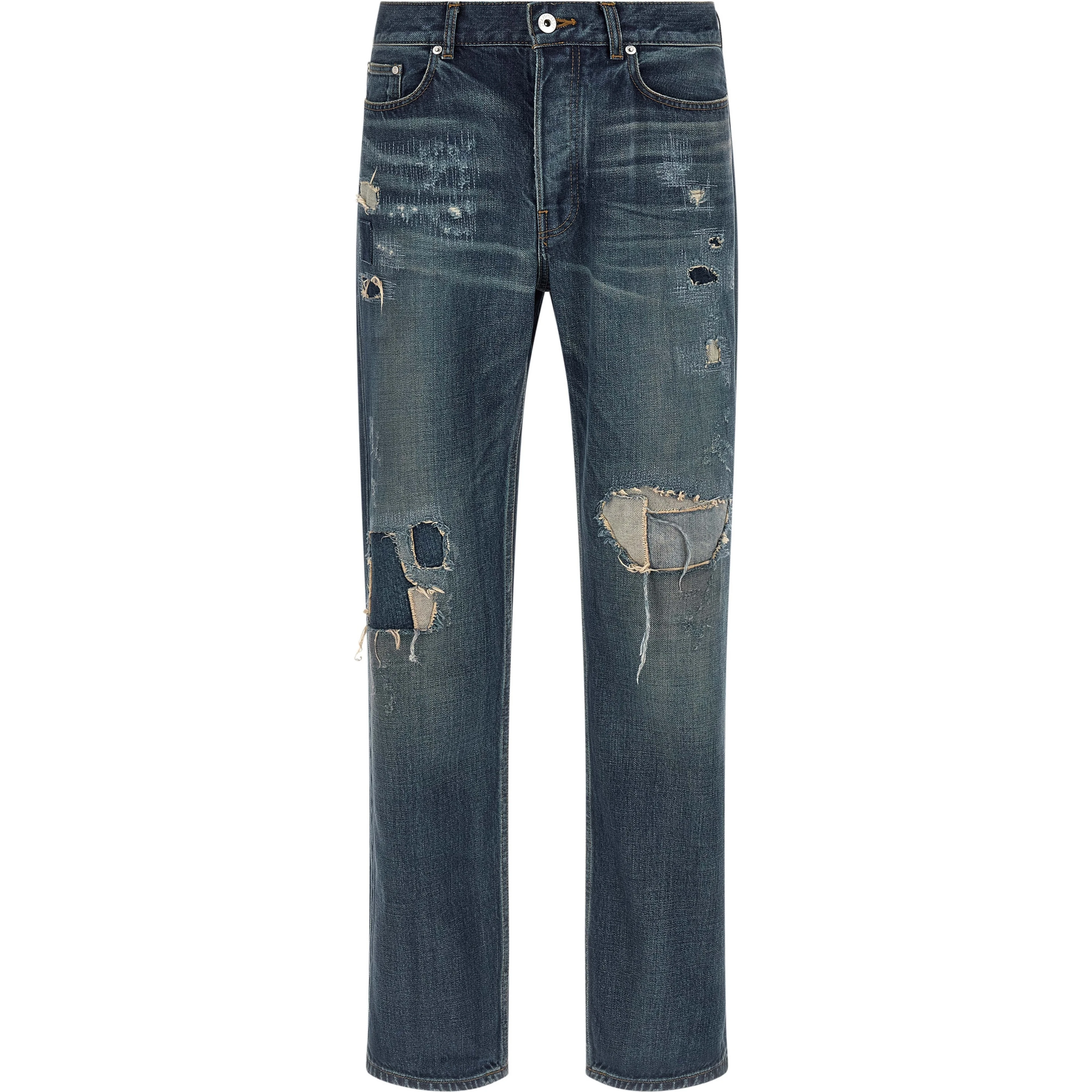 Blue Cotton Straight-Leg Jeans