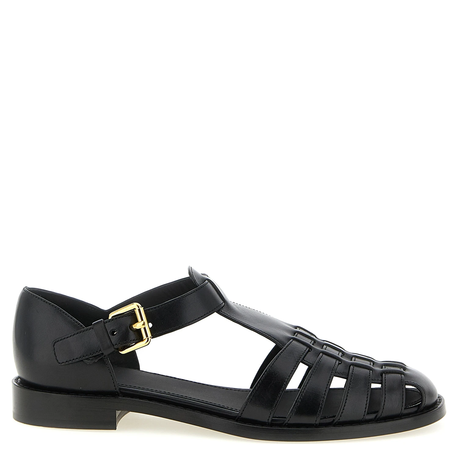 Black Calfskin Flat Sandals