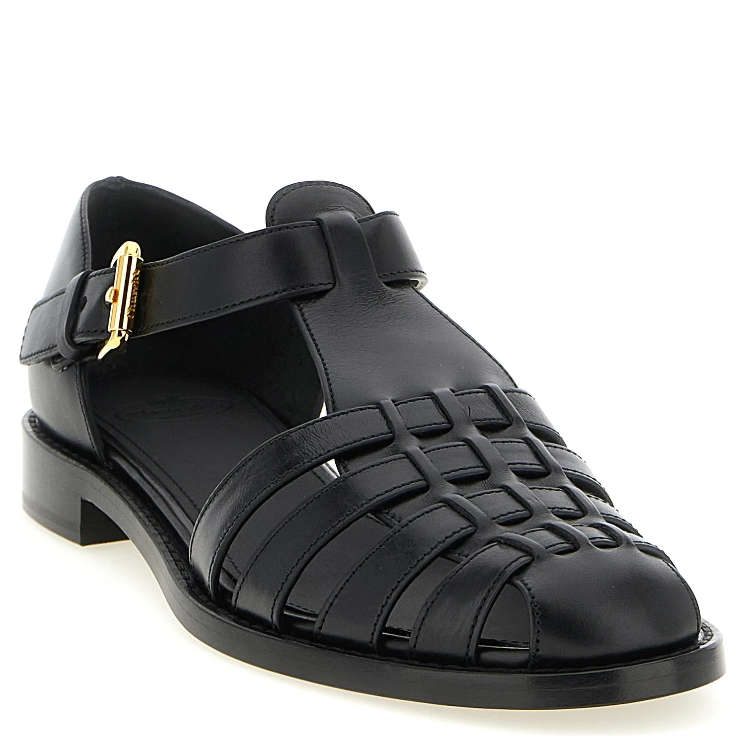 Black Calfskin Flat Sandals