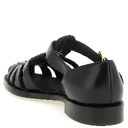 Black Calfskin Flat Sandals