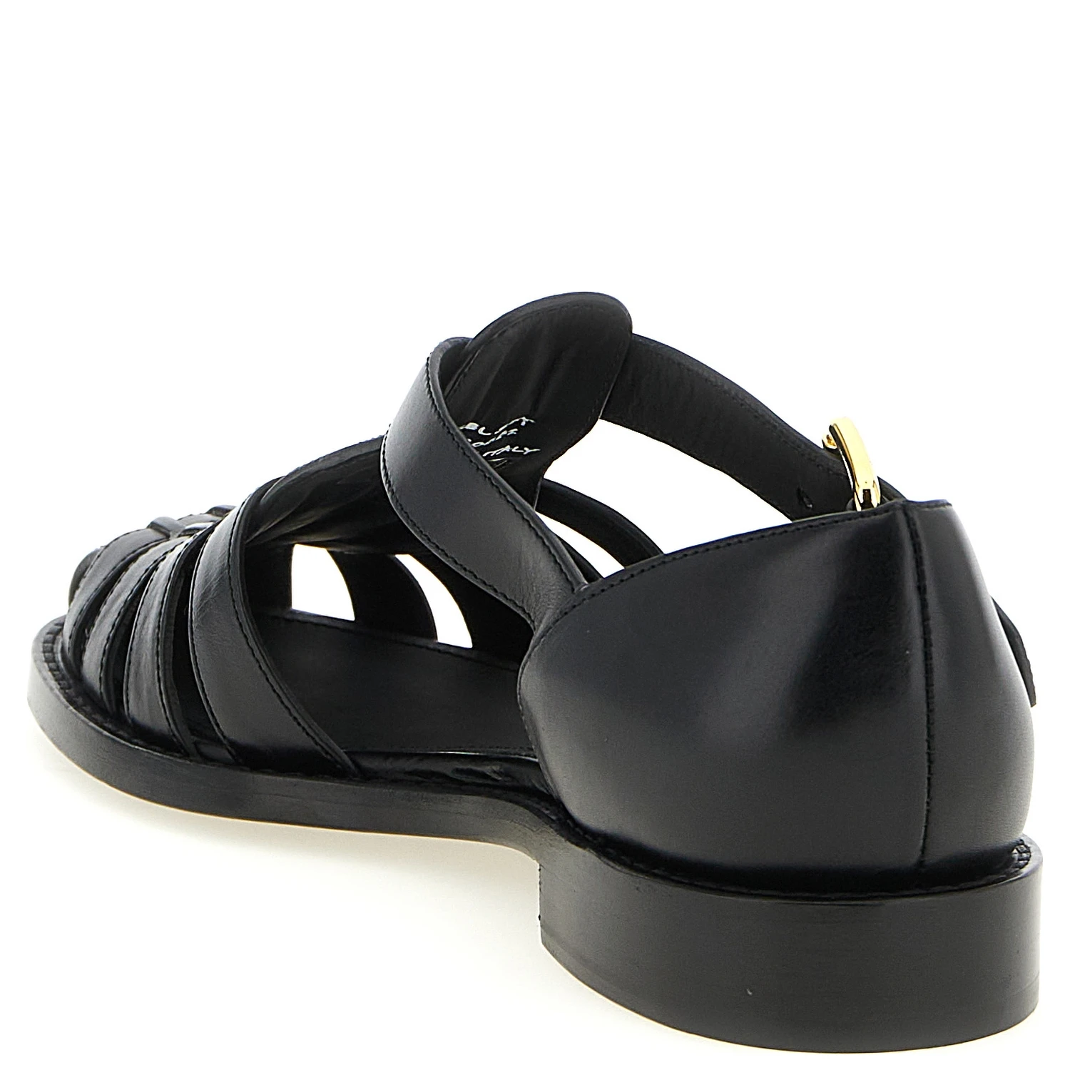 Black Calfskin Flat Sandals