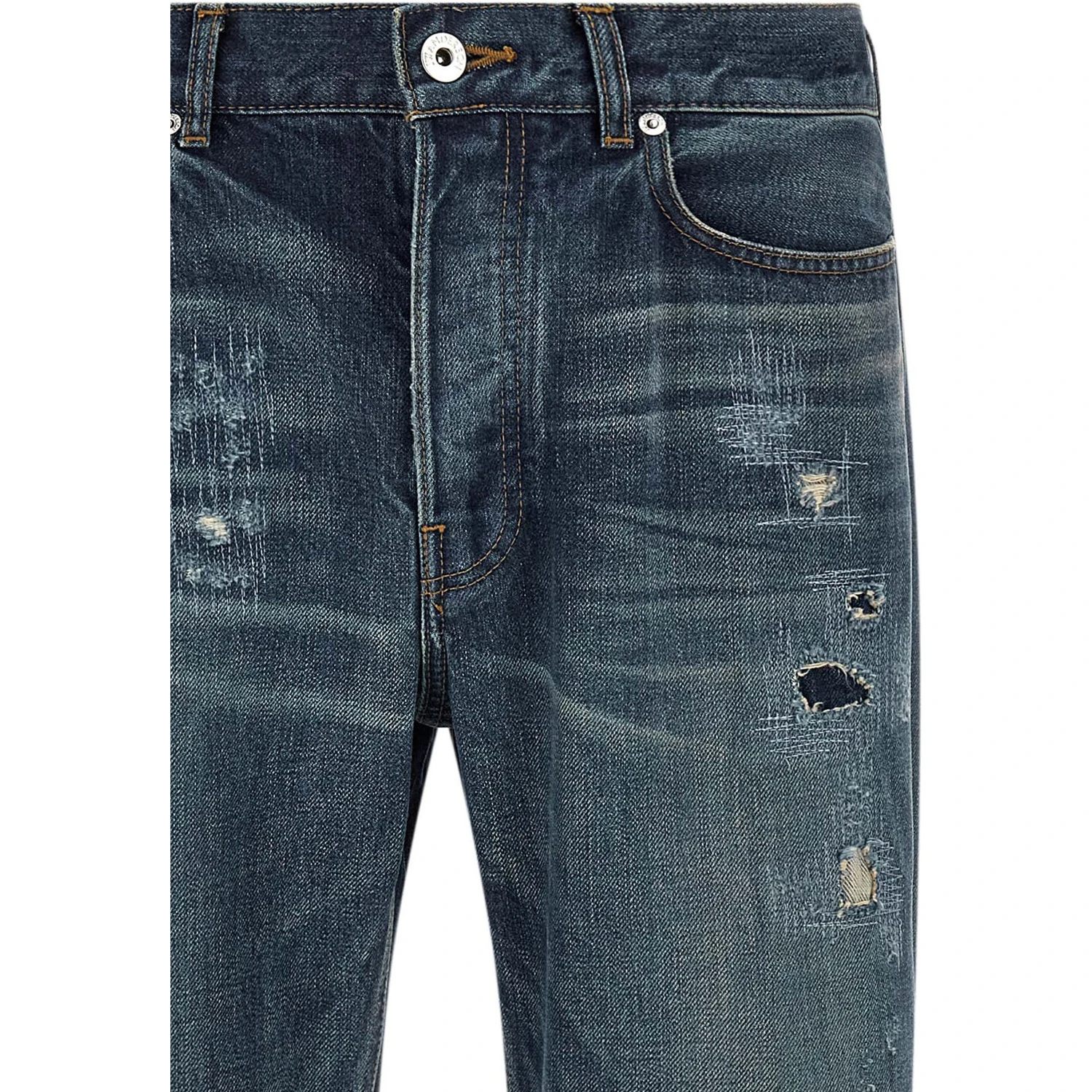 Blue Cotton Straight-Leg Jeans