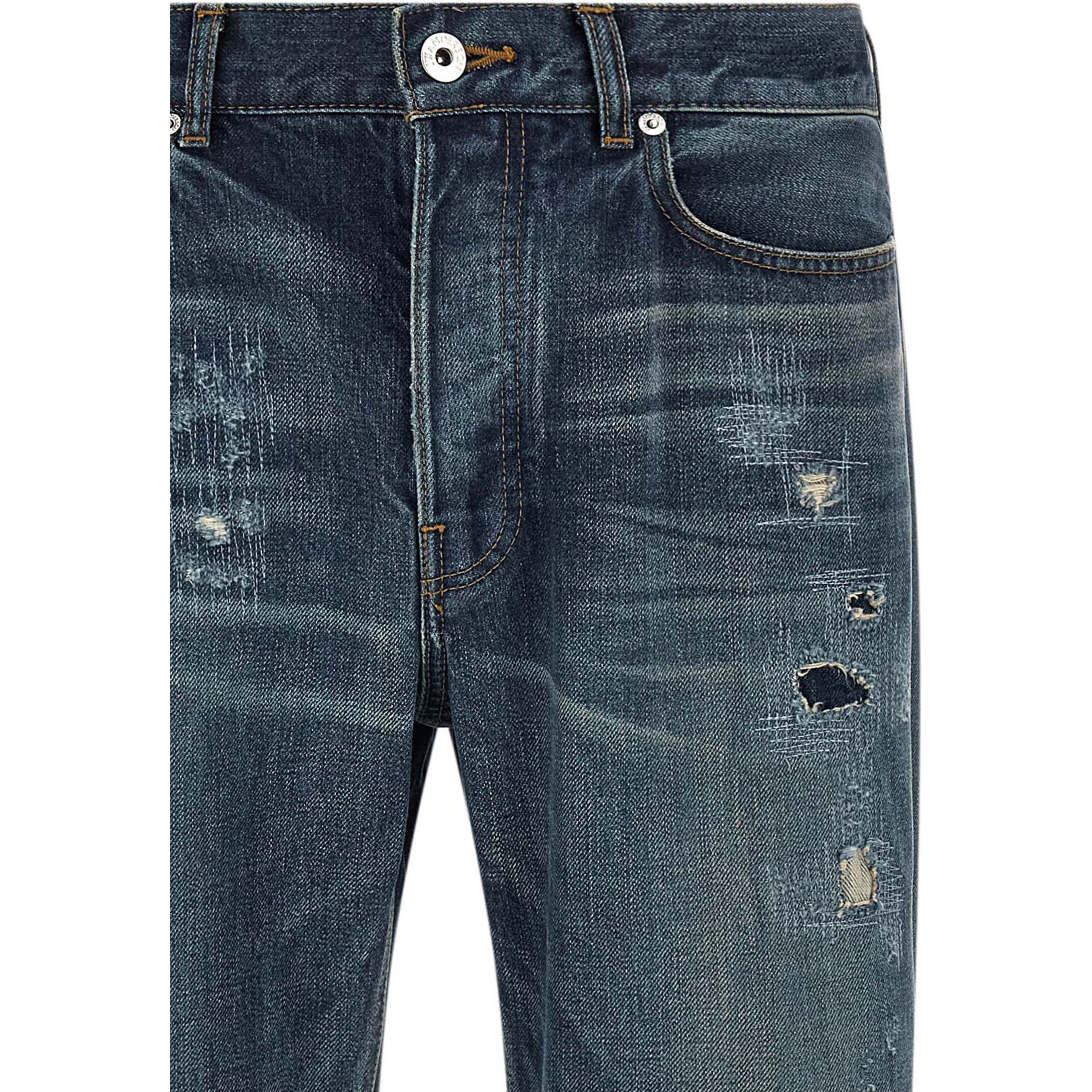 Blue Cotton Straight-Leg Jeans