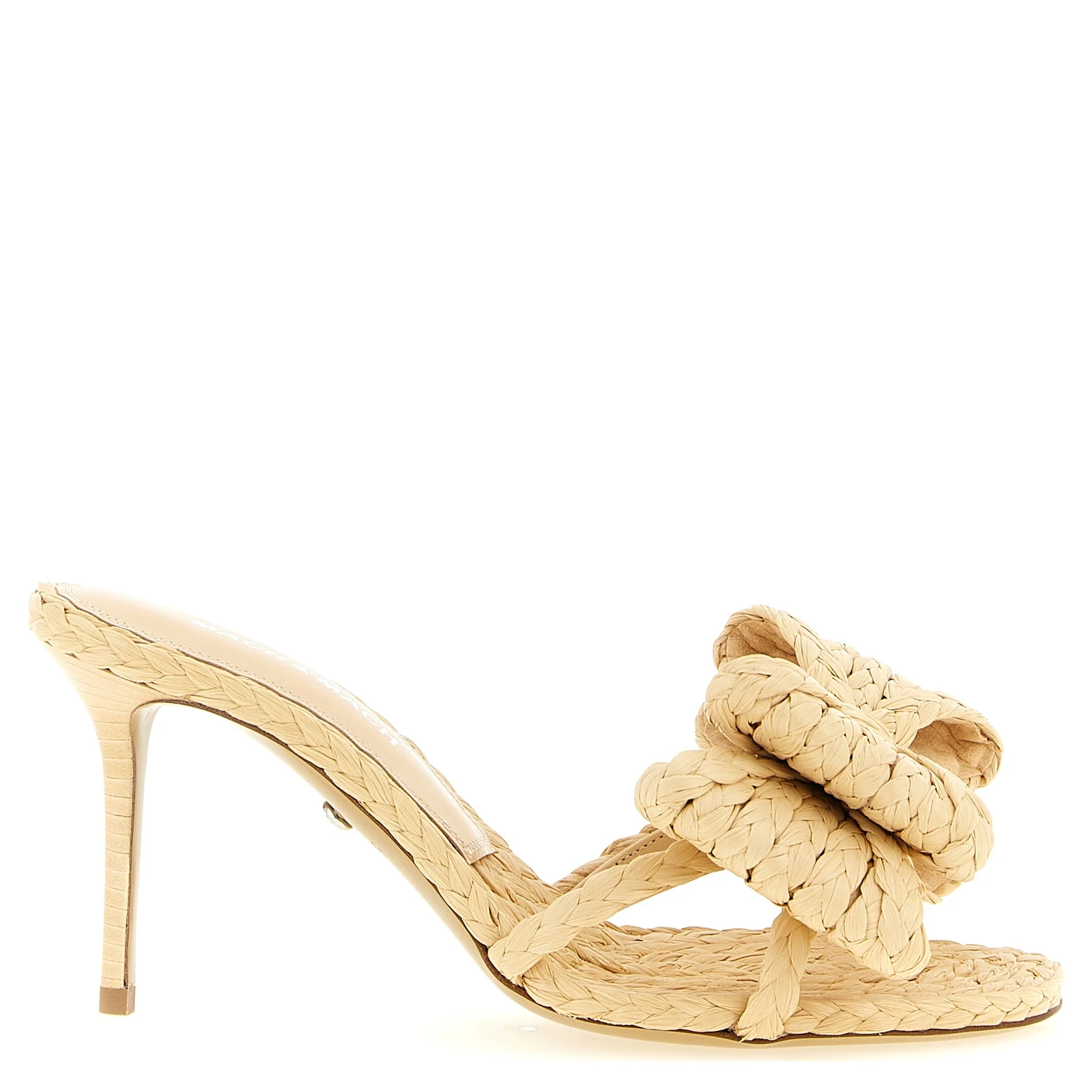 Beige Raffia Stiletto Heel Sandals