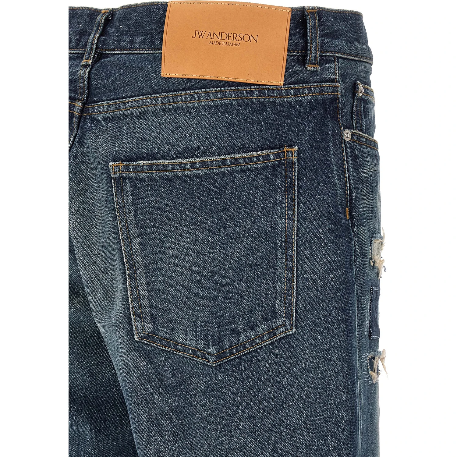 Blue Cotton Straight-Leg Jeans