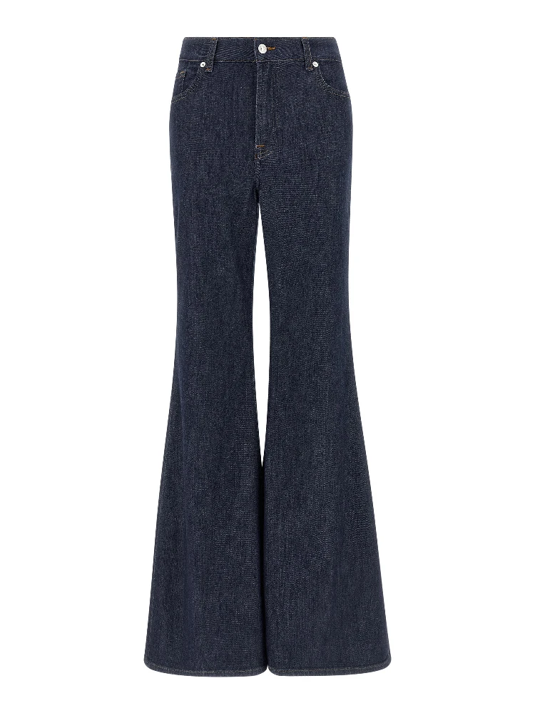 Blue Cotton Flared Jeans