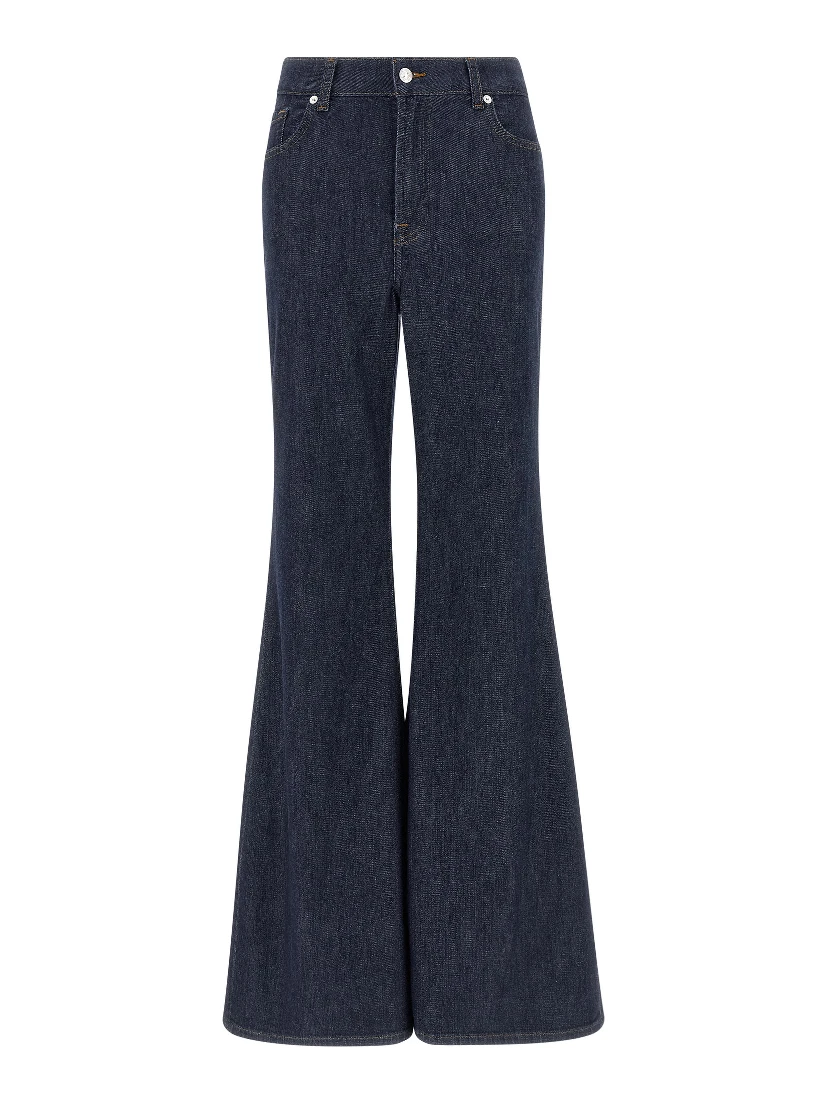 Blue Cotton Flared Jeans