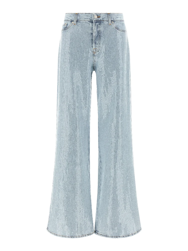 Blue Cotton Flared Jeans